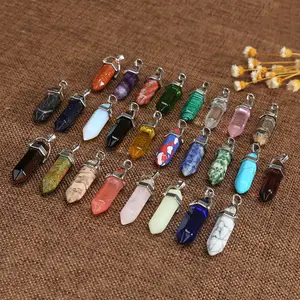 Wholesale Price Natural Stone Crystal Onyx Hexagon Pillar Necklace Pendant & Charms