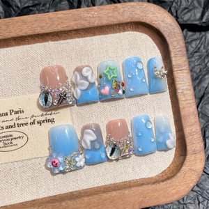 <span class=keywords><strong>Elegantes</strong></span> <span class=keywords><strong>Uñas</strong></span> Acrílicas Francesas 3D PMMA Curvadas Hechas a Mano, <span class=keywords><strong>Uñas</strong></span> Postizas Reutilizables de Cobertura Completa para Novias y Bodas - Product Image 1