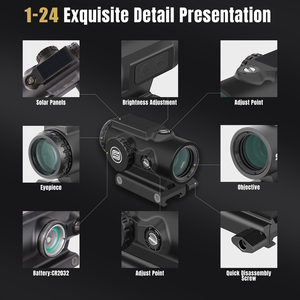 For 1x24 Aluminum Alloy Tactical <strong>Prism</strong> <strong>Scope</strong> Solar Powered Red/Green Dot Sight IPX5 Waterproof Fogproof Fully - Product Image 2