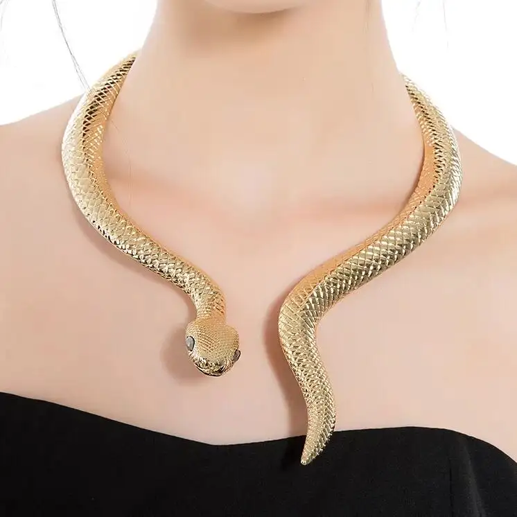 Mode Ular Paduan Melengkung Desain Bar Leher Kerah Choker Kalung untuk Wanita Punk Kerah Pernyataan Ular Kalung Perhiasan