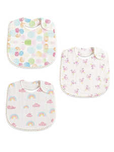 olka Tots Juego de baberos de muselina, paquete de 3, de doble capa de algodón para bebés con estampados de flamencos, arcoíris y lunares para comidas sin ensuciar - Product Image 2