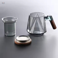 Tasse à thé moderne en verre de 450 ml avec poignée en bois, infuseur et couvercle – Ensemble de vaisselle à thé avec filtre pour une expérience de dégustation optimale