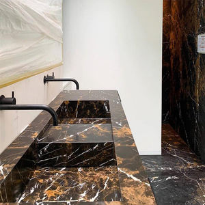 Polissage brillant Athènes Italie Portoro noir fleur dorée dalle de marbre pour dessus de vanité de salle de bain avec évier - Product Image 2