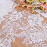 Dentelle de mariée de luxe appliquée, paillettes de fleurs, bordure de perles, broderie de mariage brillante, garniture en dentelle de fleurs, vente en gros