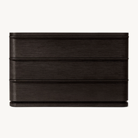 Table de chevet moderne RH LIGNE CLOSED NIGHTSTAND à 3 tiroirs, base en bois massif, grain de bois brun, armoire de rangement, ensemble de meubles de chambre à coucher