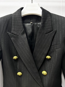 OUDINA nuovi arrivi <span class=keywords><strong>Blazer</strong></span> <span class=keywords><strong>con</strong></span> <span class=keywords><strong>bottoni</strong></span> dorati a righe professionali 2 pezzi set da due pezzi suite da donna <span class=keywords><strong>Blazer</strong></span> - Product Image 6