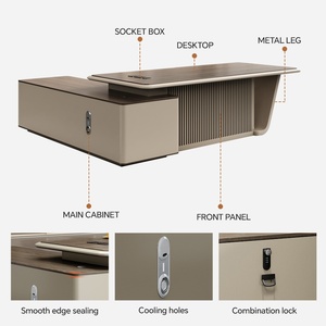 Bureau de direction moderne Gestion pratique des câbles en bois Assemblage facile Solution de conférence extensible sous la table pour la maison - Product Image 4