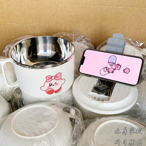 Tazón de fideos instantáneos de acero inoxidable con tapa, tazón de sopa de gran capacidad con drenaje para uso en dormitorios de estudiantes, diseño de dibujos animados - Product Image 5