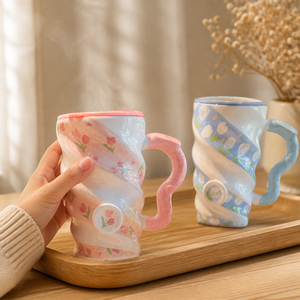 Taza de Cerámica con Diseño Floral Perlado, 12oz, Ideal para Regalo de Boda o Cumpleaños, Personalizable con Logotipo, Pedidos al por Mayor - Product Image 2
