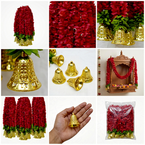 Guirnalda de Flores Artificiales Rojas Decorativas con Campanas Doradas para Bodas, Festivales y Decoración de Templos - Product Image 6