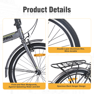 Bicicleta Plegable de 24 Pulgadas para Adultos, Cuadro de Acero, Frenos V Dobles, 220 Libras, con <span class=keywords><strong>Guardabarros</strong></span>, Bicicleta Urbana Compacta y Portátil, en Existencia en EE. UU. - Product Image 4
