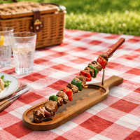 Plateau de service jetable anti-fissuration en bois poli pour grillades avec support pour brochettes, plateau professionnel pour kebab, support suspendu pour viande, barbecue