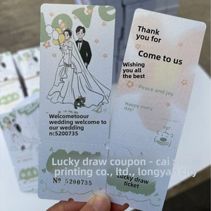Boletos de Rifa para Boda, Diseño con Números, Delantero/Posterior Desprendible, Estilo Chino/Oriental, Rojos, con Diseño de Gato LOVE, Papel Verde - Product Image 3