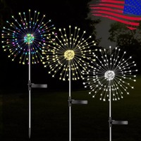 Juego de 2 Luces Solares LED de Fibra Óptica Tipo Fuegos Artificiales, Lámpara de Estaca Diente de León para Camino, Iluminación Exterior para Jardín, Decoración de Jardín, Lámpara para Césped