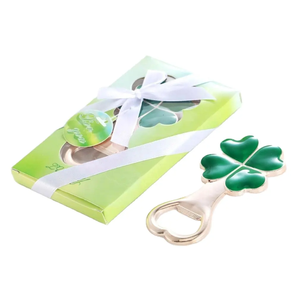 Wedding Favors or Baby Shower Gifts Green Four Leaf Clover Design Bottle Opener