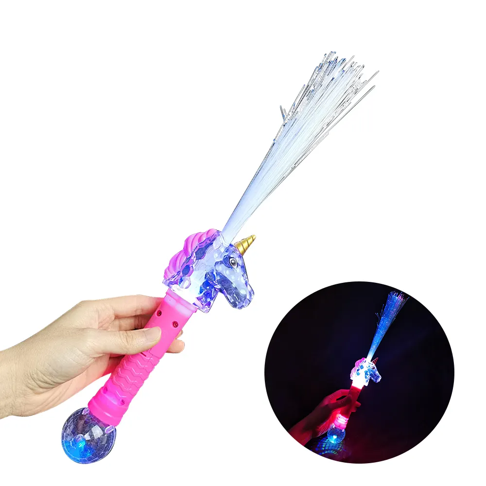 파티 및 휴일 키즈 파티 매직 글로우 램프 생일 축하 조명 소품 유니콘 깜박이 Led 광섬유 지팡이