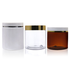 Wholesale Custom PET Packaging White Amber Transparent 500ml 8Oz 4 Oz Cosmetics Plastic Jars With Lid