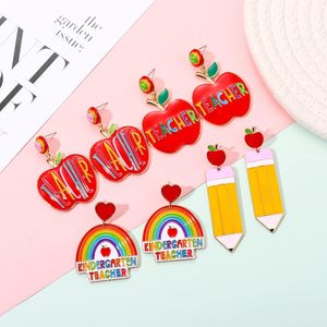 Regalo para el Regreso a Clases: Aretes con Forma de Corazón, Juego de Aretes Colgantes de Acrílico, Divertidos Aretes con Letras para Maestros - Product Image 3
