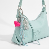 Attache-cheveux en spirale style Y2K mignon, porte-clés décoratif en forme de cœur, nœud en forme de nœud papillon, charme bleu métallique argenté, corde à nœuds, pompon, breloques tendance pour sac