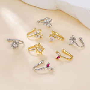 Anillos de nariz dorados de latón ecológicos que no se desvanecen para mujer, bonitos puños de nariz dorados, Piercing de imitación de circón de estrella para bodas, fiestas, regalos - Product Image 3
