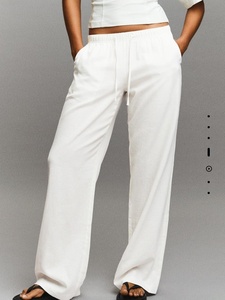 <span class=keywords><strong>Pantaloni</strong></span> Casual Primaverili da Donna in Misto Lino a Vita Elastica e Gamba Dritta, Stile Spagnolo, Bianchi - Product Image 2