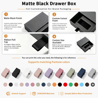Boîte cadeau noire en carton rigide avec tiroir coulissant, insert en velours, logo personnalisé, vente en gros
