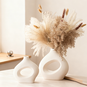 Nouveaux gadgets technologiques 2026 Vase en céramique blanche en forme de O Durable Fait à la main Moderne Décoration de mariage Décoration de la maison Pot de fleurs Jardinière - Product Image 1