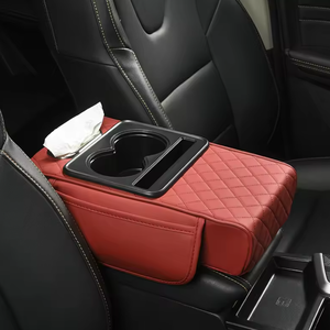 Boîte de rangement pour accoudoir central avant de voiture avec coussin rehausseur en cuir intégré, porte-gobelet et pochette de rangement pour mouchoirs pour les voyages en voiture - Product Image 6