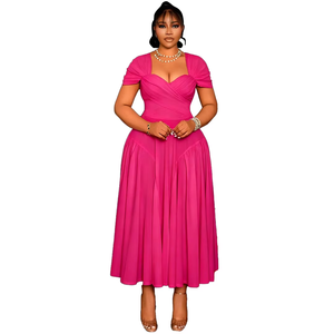 Abito Elegante Nero da Donna <span class=keywords><strong>Taglie</strong></span> <span class=keywords><strong>Forti</strong></span>, Stile Europeo-Americano, con Scollo a V Profondo e Maniche a Sbuffo in Poliestere - Product Image 6