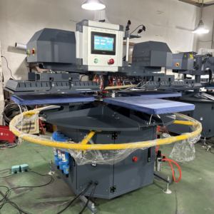 Máquina de prensa de calor neumática de 4 <span class=keywords><strong>estaciones</strong></span> con precio personalizado para fábrica, con máquina de transferencia de calor de película de despegue rápido - Product Image 1