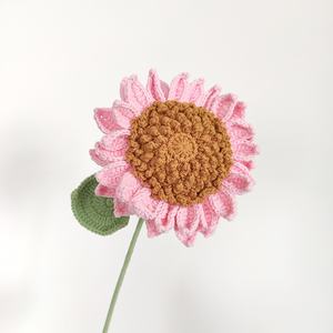 Grande fleur de <span class=keywords><strong>tournesol</strong></span> en coton tricotée à la main, en fil, de petite taille, fleur artificielle à l'aiguille, aspect fourrure - Product Image 6