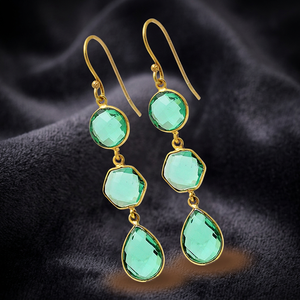 Pendientes Colgantes Hechos a Mano en Plata de Ley 925 con Apatita Verde, Gancho Chapado en Oro, Estilo Clásico, Regalo para Bodas y Fiestas - Product Image 3