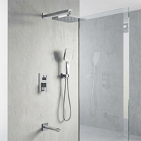 Robinets de bain-douche carrés à trois fonctions design moderne Ensemble de douche encastré