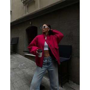 Veste aviateur en cachemire pour femme, fermeture éclair fuchsia - Product Image 1