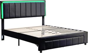 Moderno Versatile pianale imbottito a LED <span class=keywords><strong>letto</strong></span> di stoccaggio Queen Size con cassetto e <span class=keywords><strong>due</strong></span> luci notturne attivate dal movimento - Product Image 5