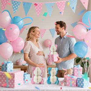 Décoration de fête de révélation du sexe en gros : Ensemble <span class=keywords><strong>garçon</strong></span> et fille, centres de table en papier nid d'abeille pour baby shower, événement, toile de fond photo - Product Image 2