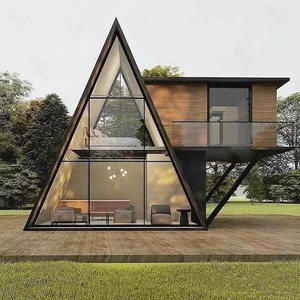 Casa Mobile Triangolare in Legno e Acciaio Stile Capsula Spaziale con Veranda per Campeggio, Vacanze ed Esposizioni - Product Image 1