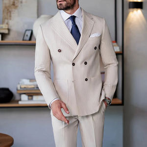 अनुकूलित पुरुषों के बार्ज कॉलर व्यवसाय उत्कृष्ट डबल ब्रीस्टेड अपस्केल दूल्हे आकस्मिक सूट दो टुकड़े सूट पुरुषों - Product Image 2