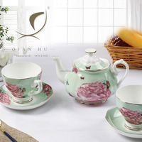 QIAN HU Logo personnalisable impression européenne porcelaine céramique porcelaine théière tasse rétro 5 pièces service à café classique traditionnel