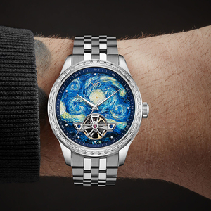 Reloj WM de Alta Calidad, Luminoso, Metálico, para Hombre, de Negocios, Automático, Mecánico, Serie <span class=keywords><strong>Pintura</strong></span> al Óleo Noche Estrellada, Esqueleto, WellyMerck - Product Image 6