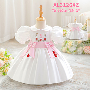 <span class=keywords><strong>Robe</strong></span> de baptême pour bébé fille de 1 an, broderie fraise, manches bouffantes, <span class=keywords><strong>robe</strong></span> de fête pour bébé fille de 1 an - Product Image 4