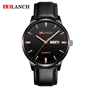 Versatile Mens Everyday Watch Black Leather Strap Rose Gold Tone Hands Date Window Quartz Wristwatch - Product Image 1