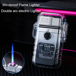 Encendedor eléctrico de doble uso impermeable al por mayor, encendedor eléctrico de doble arco de cuerpo transparente, encendedor de antorcha de llama azul - Product Image 2
