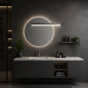 Set di Mobili da <span class=keywords><strong>Bagno</strong></span> Minimalista Grigio <span class=keywords><strong>Antracite</strong></span>, Mobile Scanalato con Chiusura Ammortizzata e Specchio LED Intelligente Retroilluminato - Product Image 1