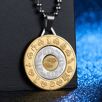 Zodiaque Manjusri en acier inoxydable, neuf palais, pendentif huit trigrammes, lotus mâle, cacahuète, accessoires de collier amulette géante, donc