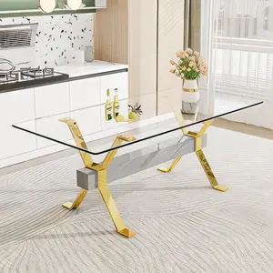 Ücretsiz örnek yeni tasarım lüks cam üst Modern sehpa akrilik yemek masası X şekli masa ayakları ile
