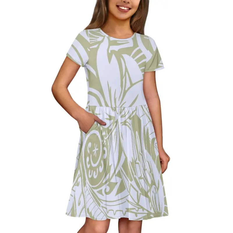 フラワーガールズドレス子供服格安卸売カスタムポリネシアベビーキッズドレスサマーファッショントレンドエレガントドレス