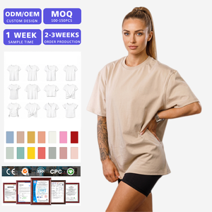 ผู้ผลิตเสื้อยืดโอเวอร์ไซส์ผ้าฝ้ายสำหรับผู้หญิง OEM ODM แบบไหล่ตก ไม่มีลาย สามารถสกรีนโลโก้ได้ เนื้อผ้าหนา สวมใส่สบาย - Product Image 1