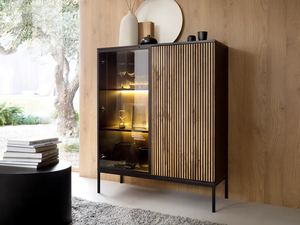 <span class=keywords><strong>Vitrine</strong></span> en verre 104 cm-Porte vitrée, lamelles, éclairage LED-Style Loft (Chêne Wotan/<span class=keywords><strong>Noir</strong></span>) Largeur 104 cm Hauteur 126cm Profondeur 39cm - Product Image 6