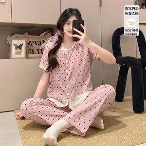 Conjuntos de ropa de dormir Pijamas Celebrante de Internet para mujer Verano Nueva nube Cinturón de algodón Almohadilla de pecho fija Pantalones cortos Conjunto de tres piezas Pijamas - Product Image 4